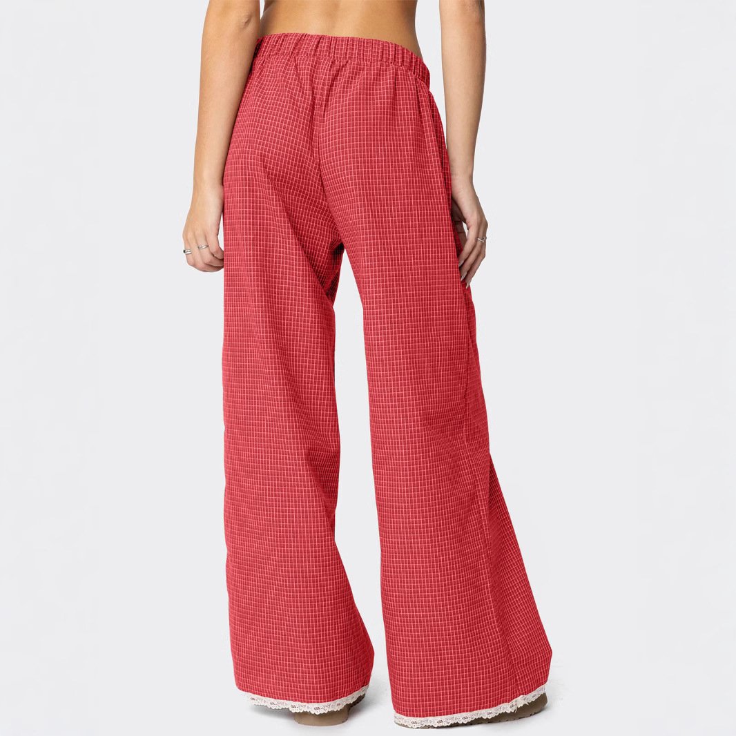 Women's Pastoral Style Plaid Printed Straight Elastic Casual Pants - Image 2