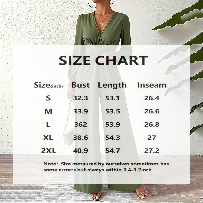 Women's Elegant Jumpsuit With Cross V-Neck & Long Sleeve Solid Color Belted Wide Leg Pantsuit For Office And Formal - Image 10