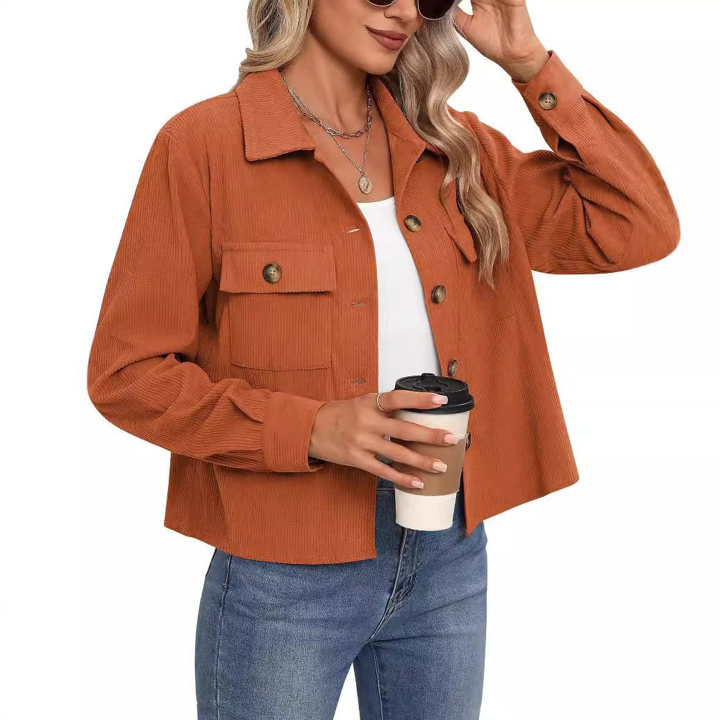 Women's Fashion Casual Short Short Corduroy Button Jacket - Image 8