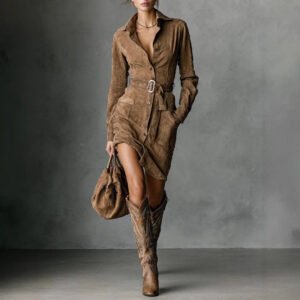 Retro British Style High Quality Cashmere Slim Fit Lapel Dress