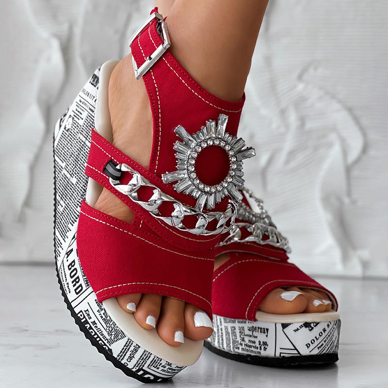 Buckle Denim Wedge Slides - Anklet Not Included - Image 4