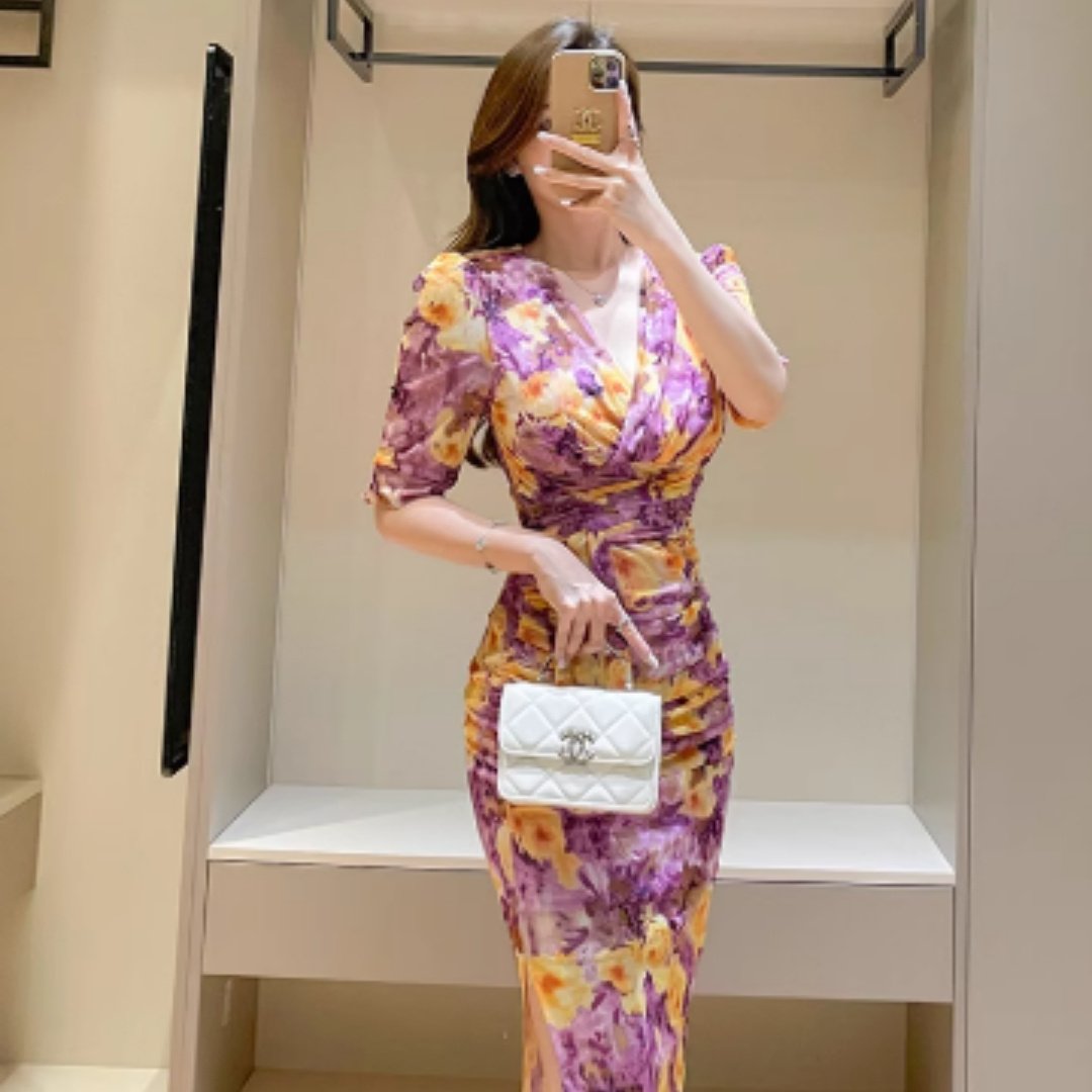 Oil Painting Rose Print Dress - Image 4