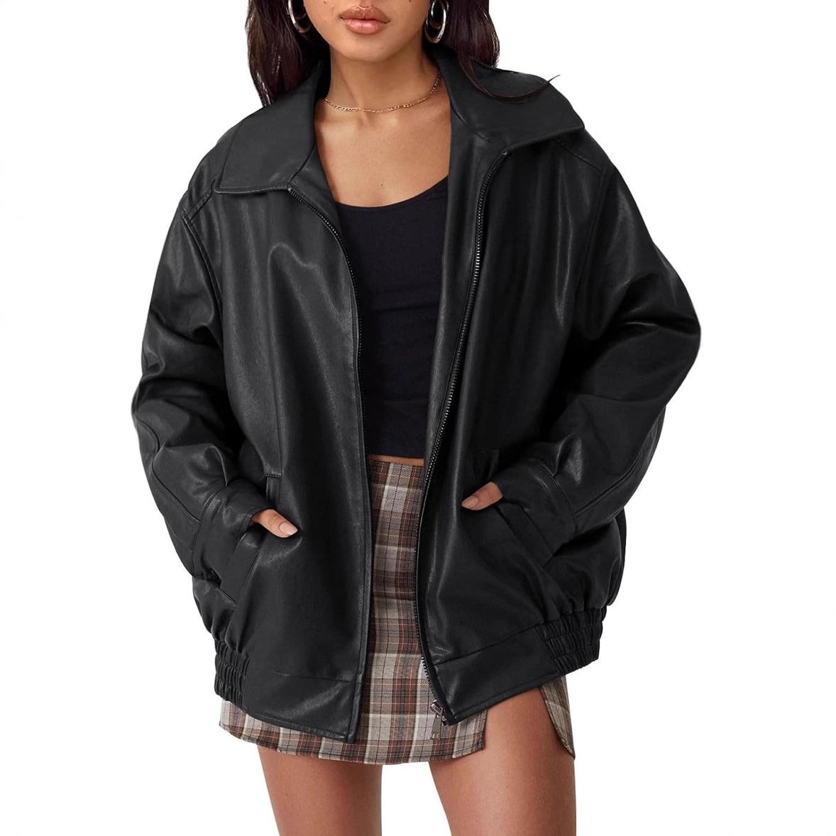 Women's Oversized Biker's Leather Jacket - Image 7