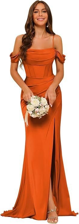 Off-the-shoulder Satin Bridesmaid Corset Ball Gown - Image 7