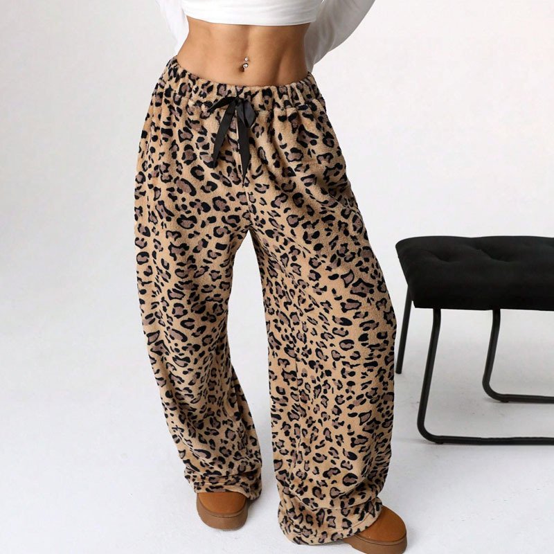 New Casual Leopard Print Lace-up Wide-leg Pants - Image 2