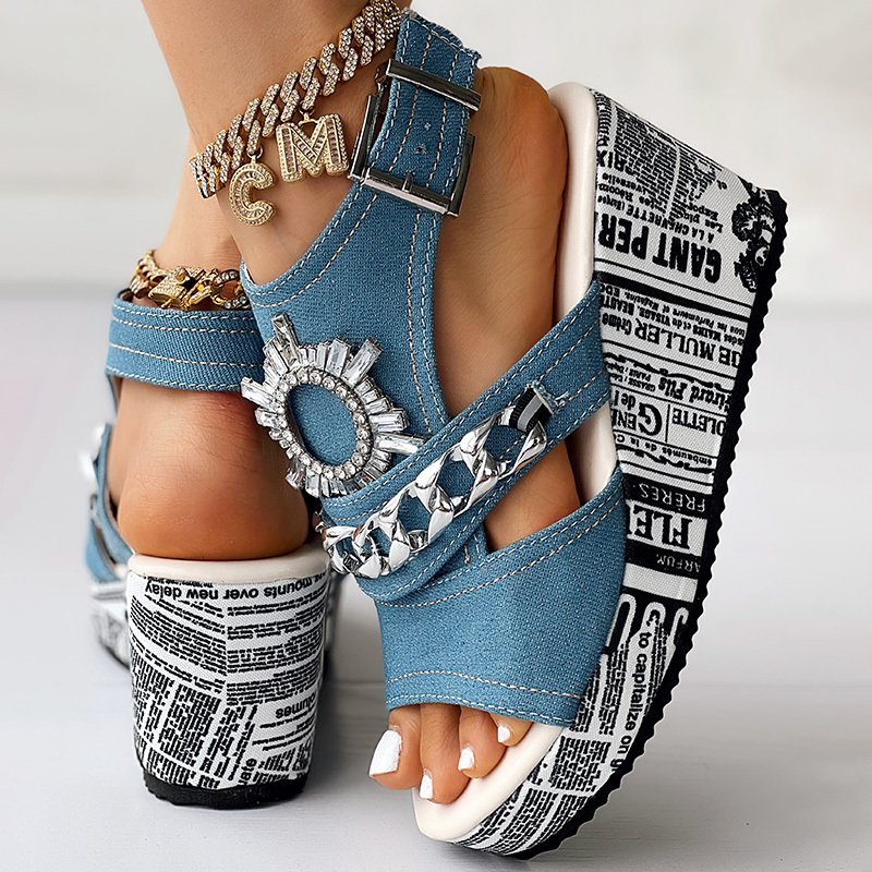 Buckle Denim Wedge Slides shoes - Image 6