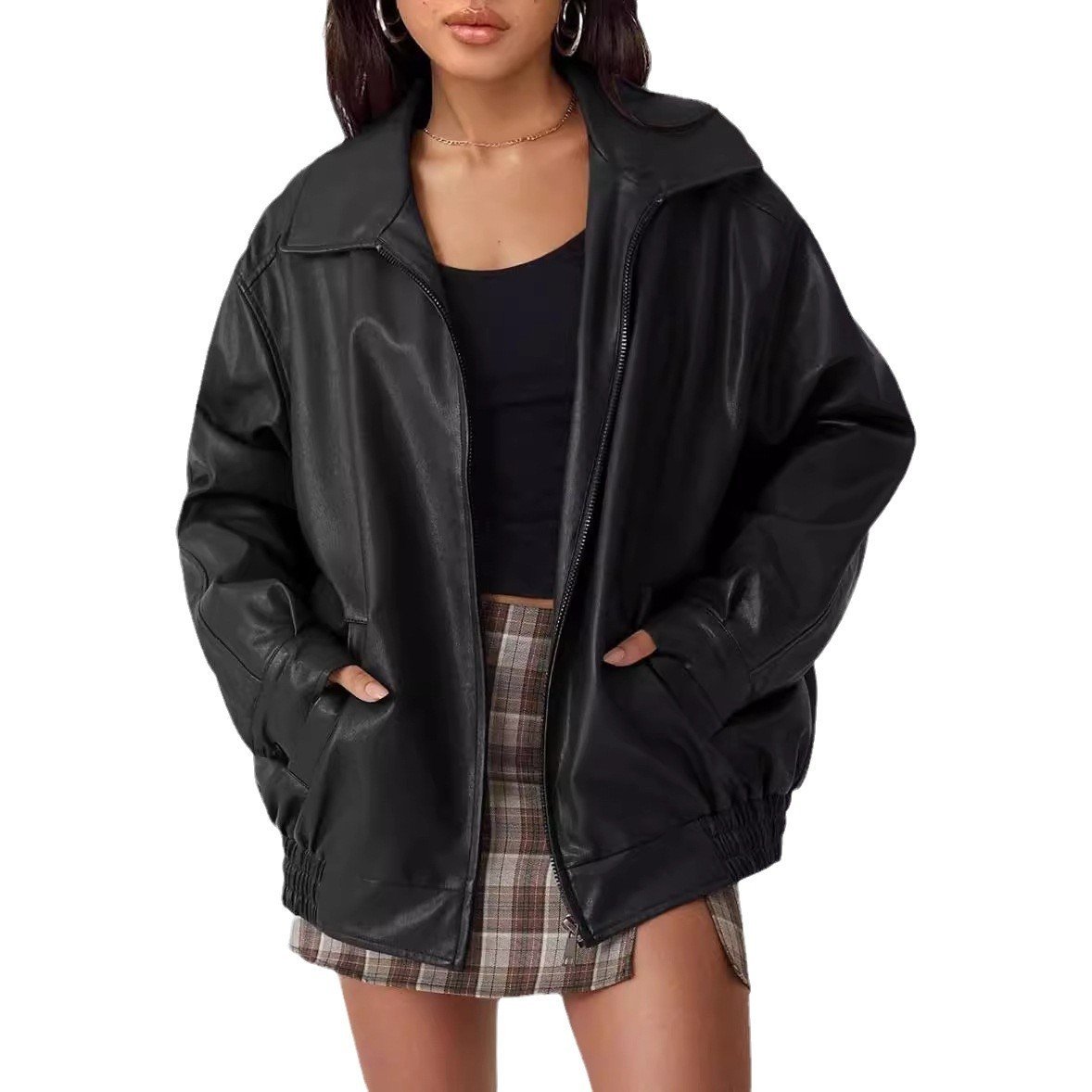 Women's Oversized Biker's Leather Jacket - Image 2