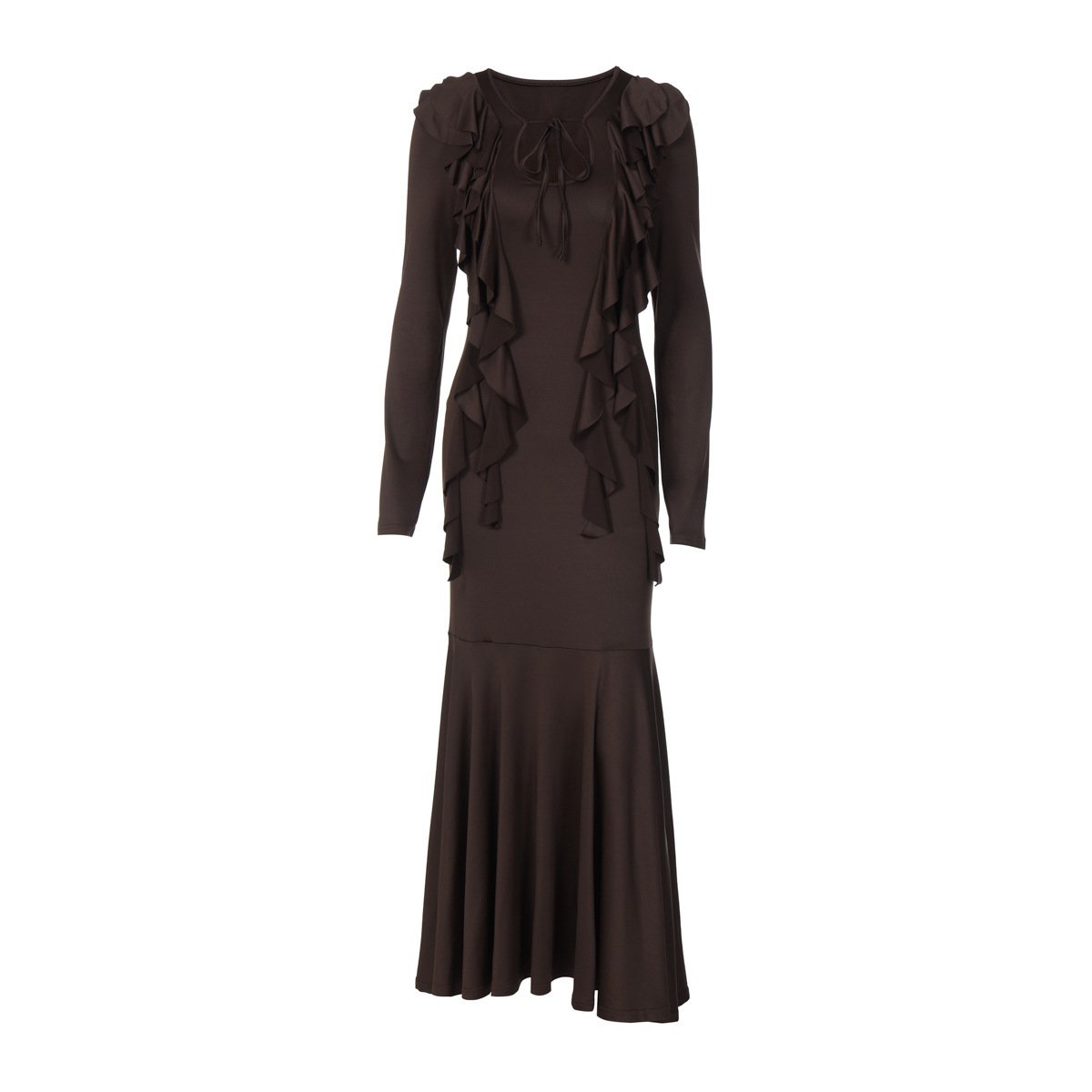 Ruffles Lace-up Long Sleeve Waist Dress - Image 3