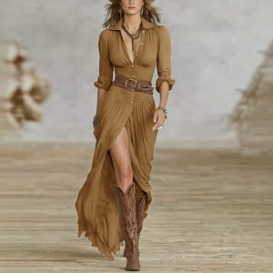 Women's Solid Color Lapel Long Sleeve Dress