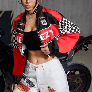 Women's Loose Fashion Short Letters Casual Zipper Jacket