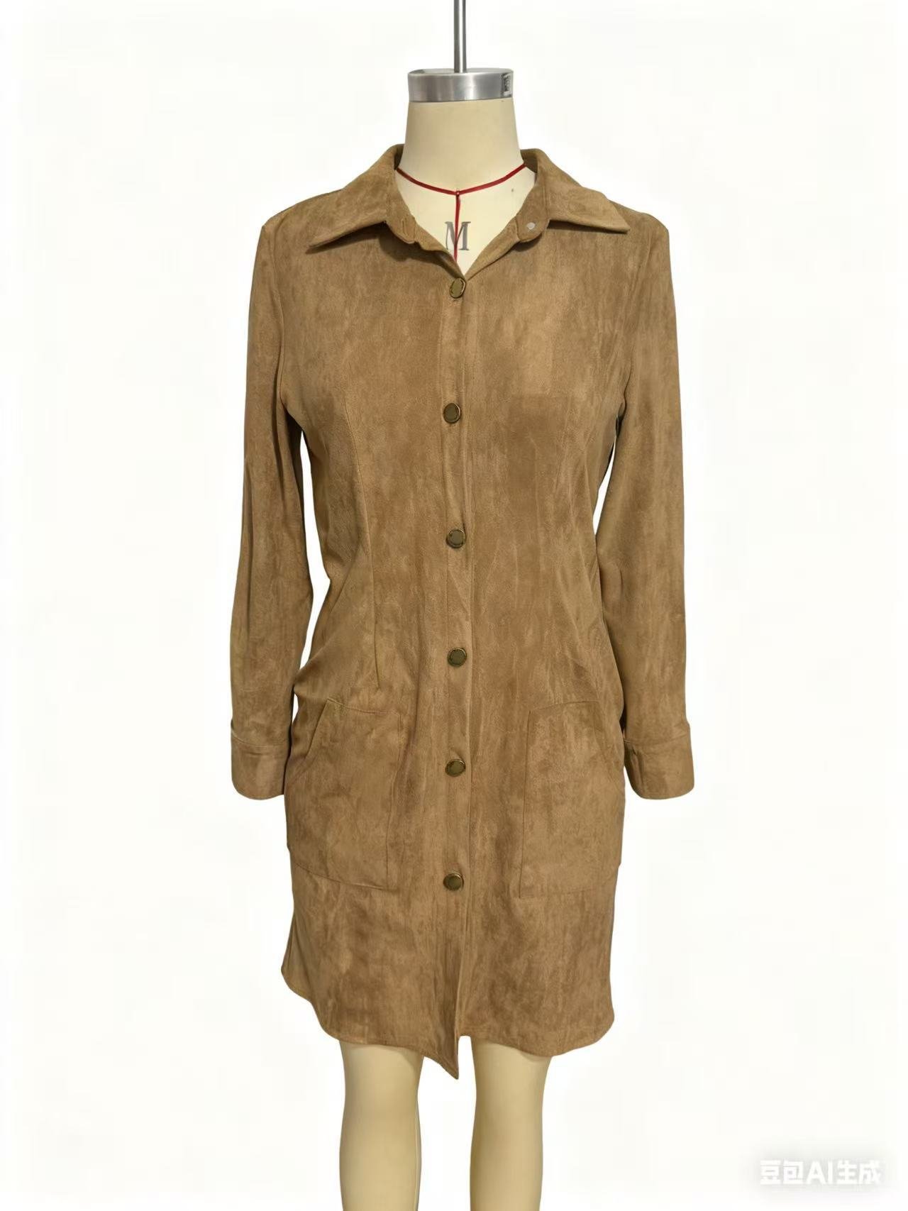 Retro British Style High Quality Cashmere Slim Fit Lapel Dress - Image 2