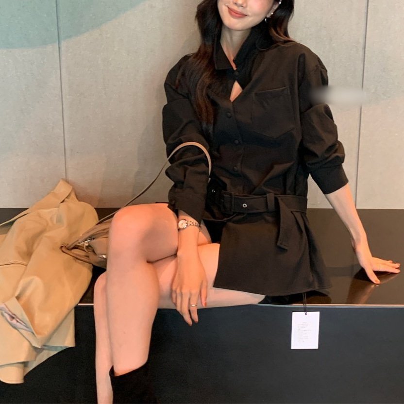 Versatile Fashion Mid-length Waist Trimming Versatile Shirt - Image 4