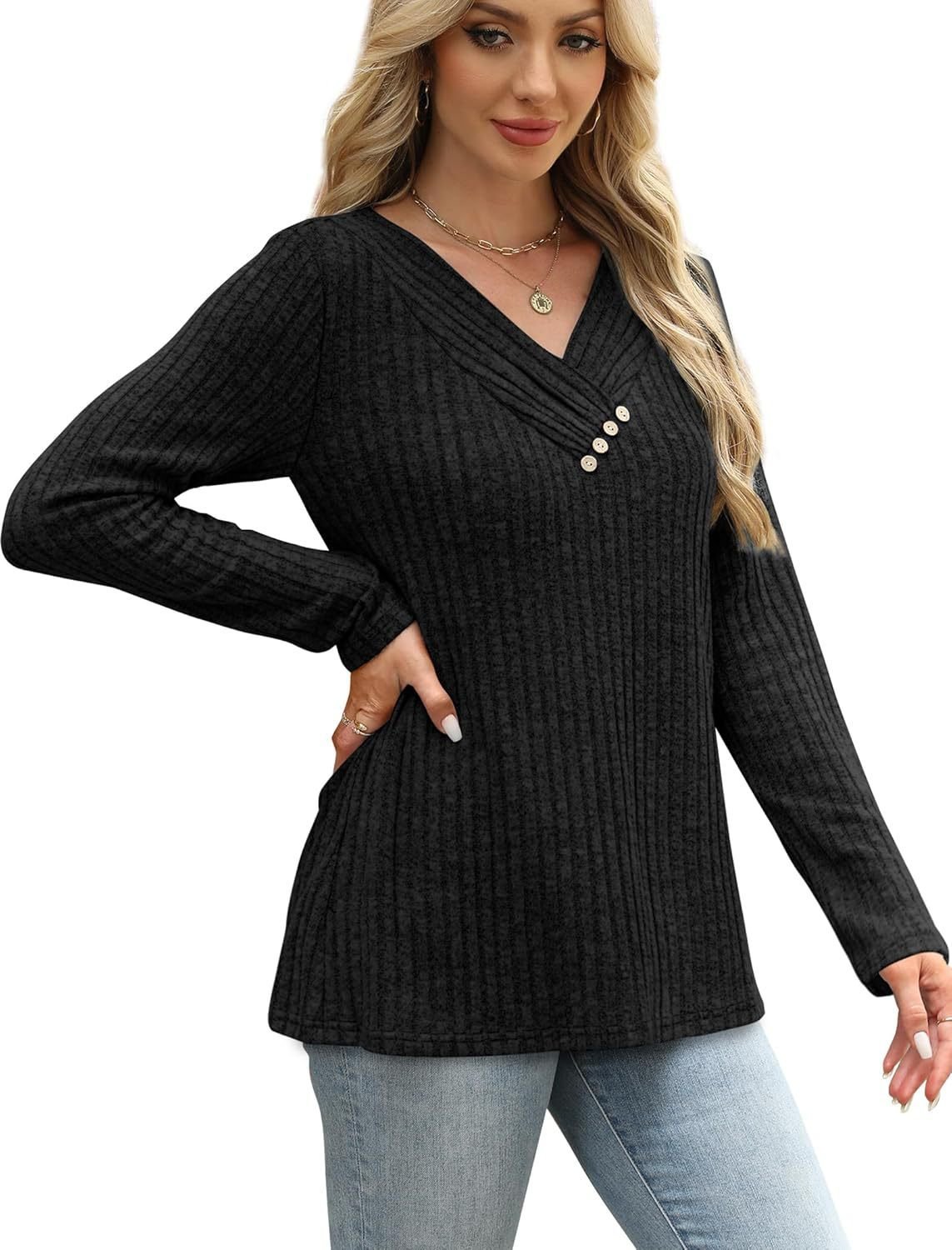 Women's Sweater Long Sleeve Shirt V-neck Top - Image 9