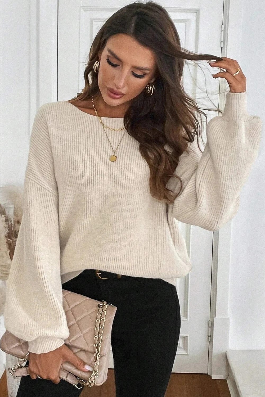 Women's Knitted Backless Bow Drop-shoulder Sweater - Image 5