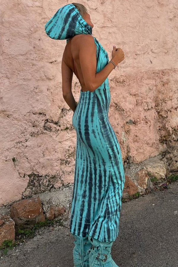 Hooded Backless Print Ethnic Style Dress - Image 5