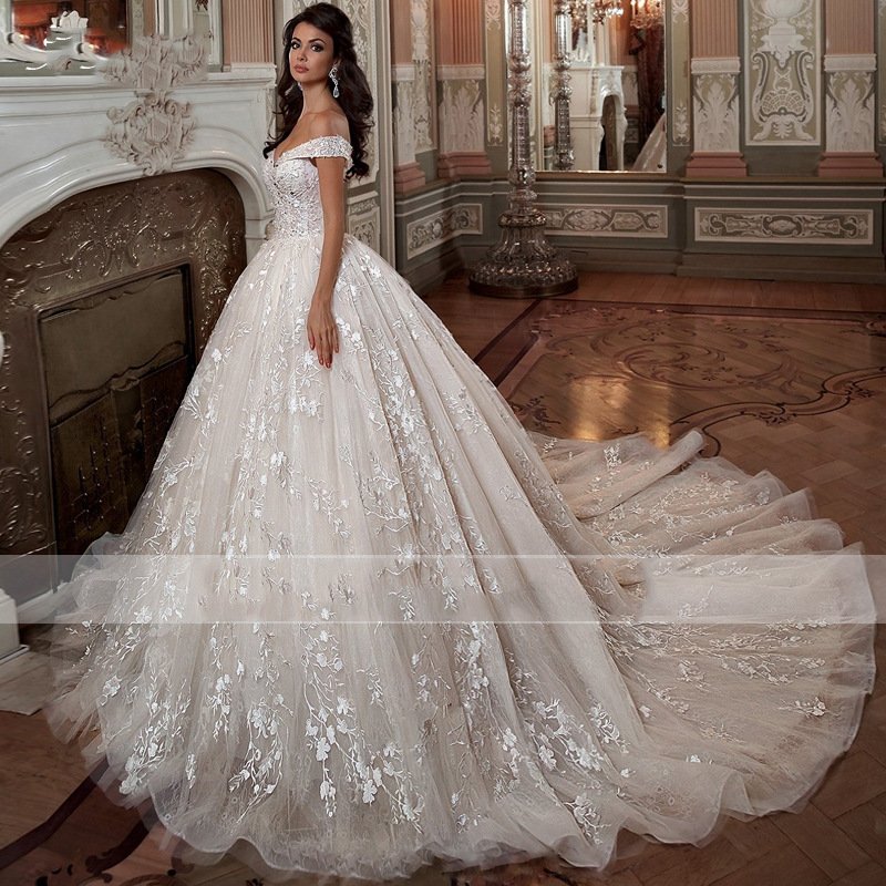 Off-shoulder French-style Bride Trailing Mori Style Simple Small Wedding Dress - Image 5