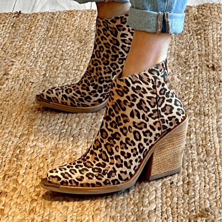 Leopard Pointed Ankle High-top Back Zipper Pull-up Boots For Women - Image 2