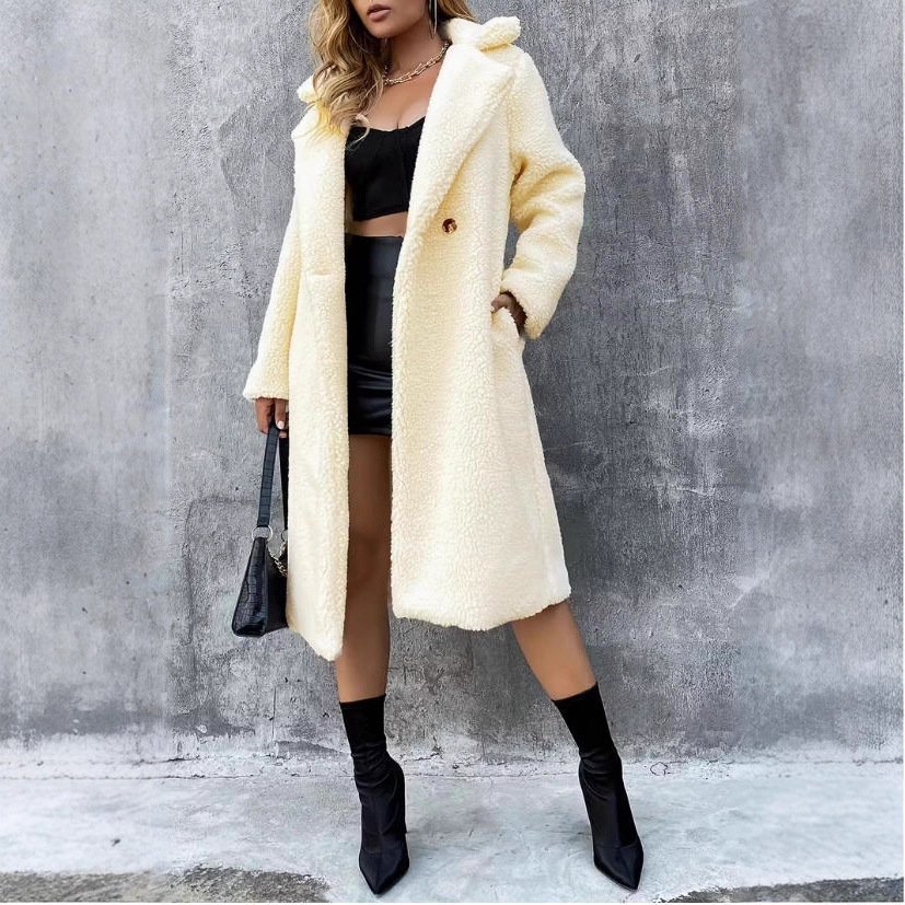 Elegant Double Breasted Lapel Loose And Warm Long-cut Coat - Image 5