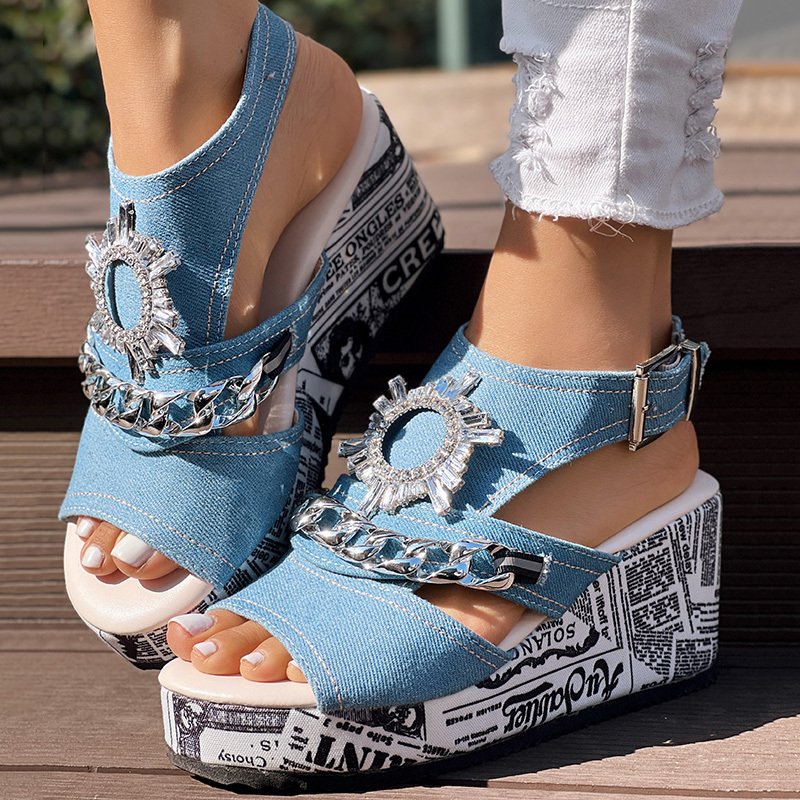Buckle Denim Wedge Slides shoes - Image 8