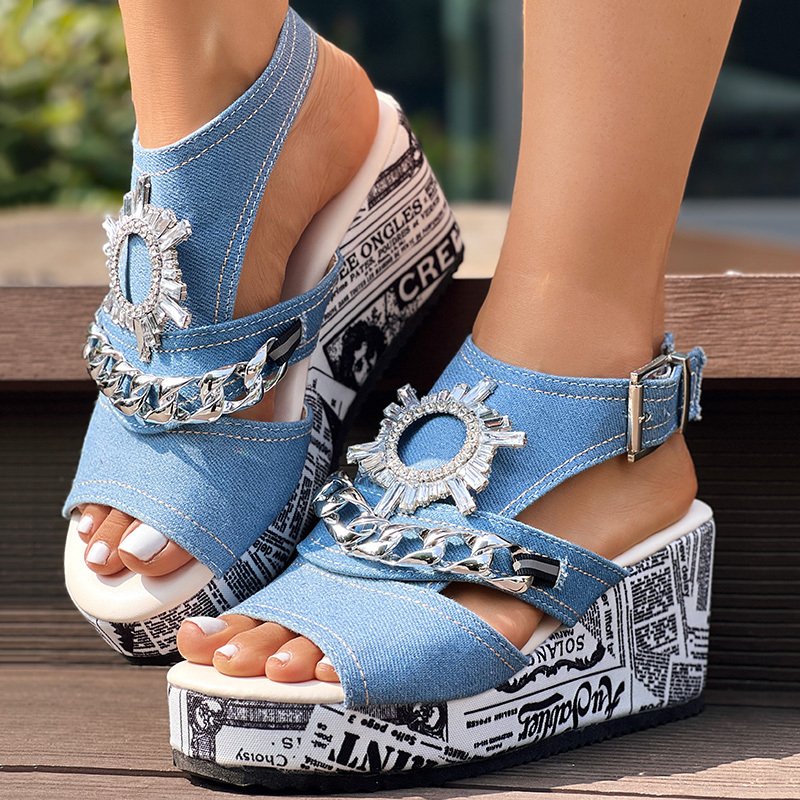 Buckle Denim Wedge Slides shoes - Image 3