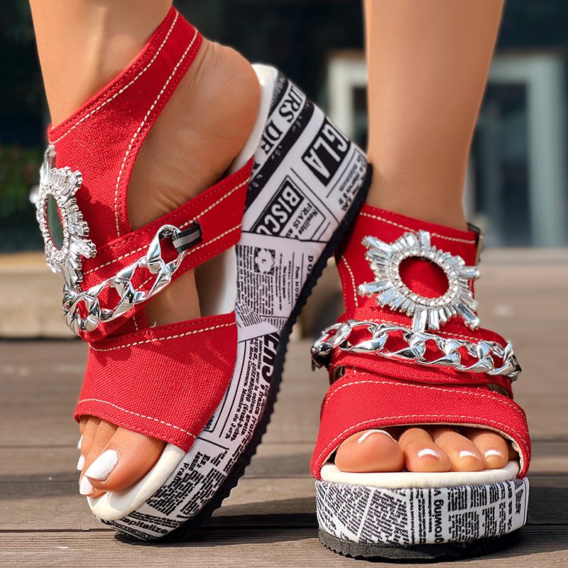 Buckle Denim Wedge Slides - Anklet Not Included - Image 3