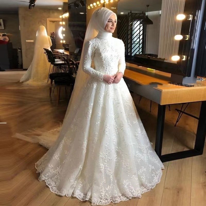 Long Sleeve White Dignified Wedding Dress - Image 6