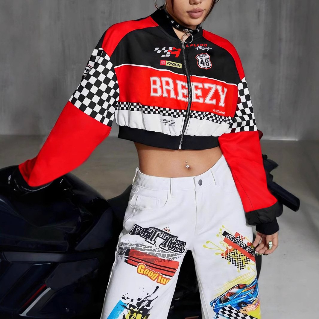 Women's Loose Fashion Short Letters Casual Zipper Jacket - Image 2