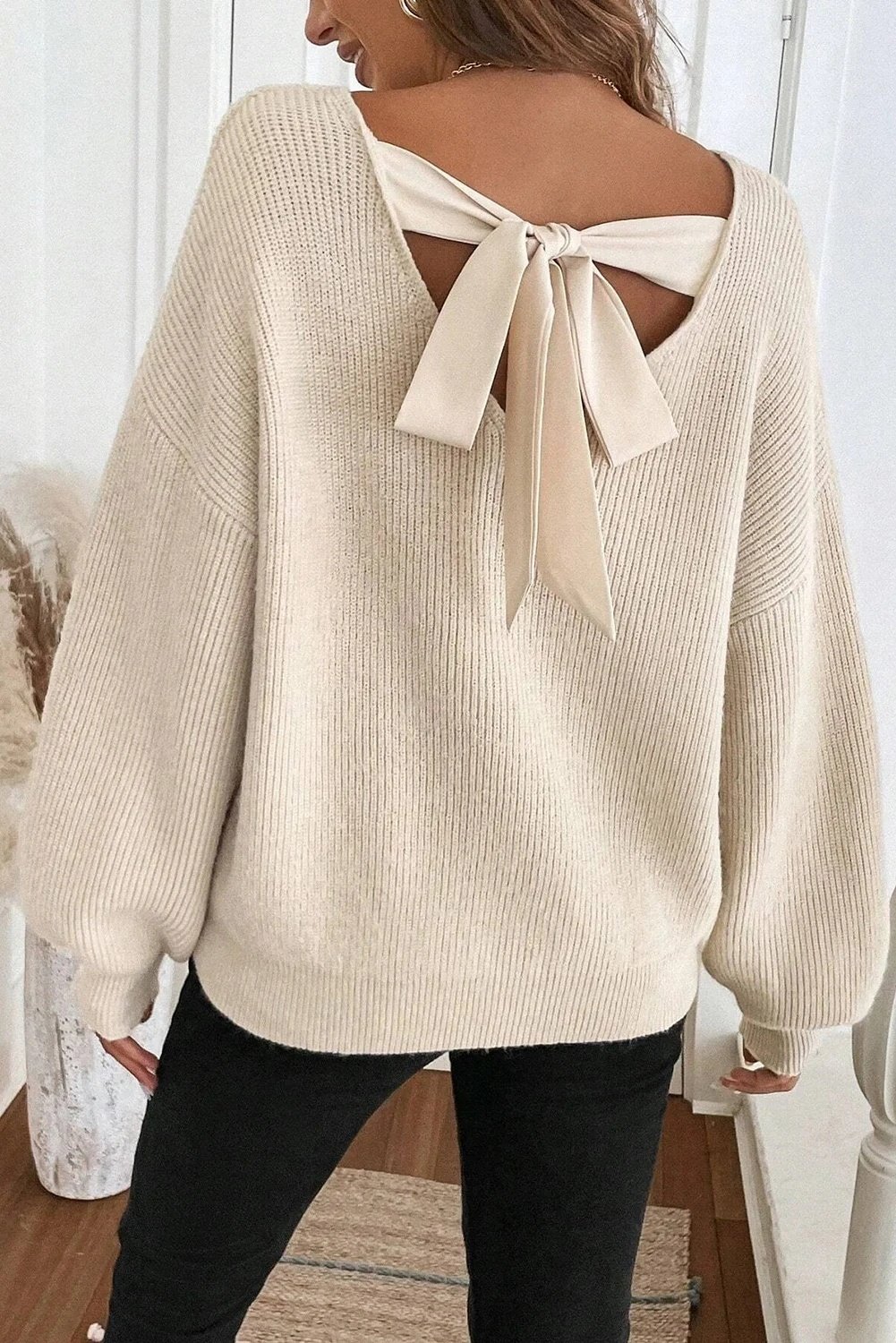 Women's Knitted Backless Bow Drop-shoulder Sweater - Image 2