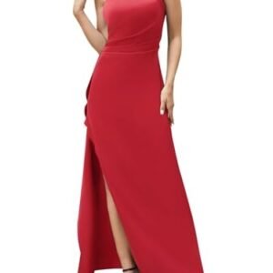Slim-fit Solid Color One-shoulder Pleated Split Satin Dress