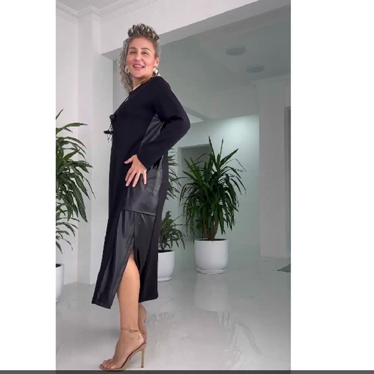 Women's New Contrast Color Leather Stitching Plus Size Dress - Image 3
