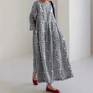 Summer New Floral Loose Round Neck Fashion Advanced Middle-sleeve Floral-print Dress