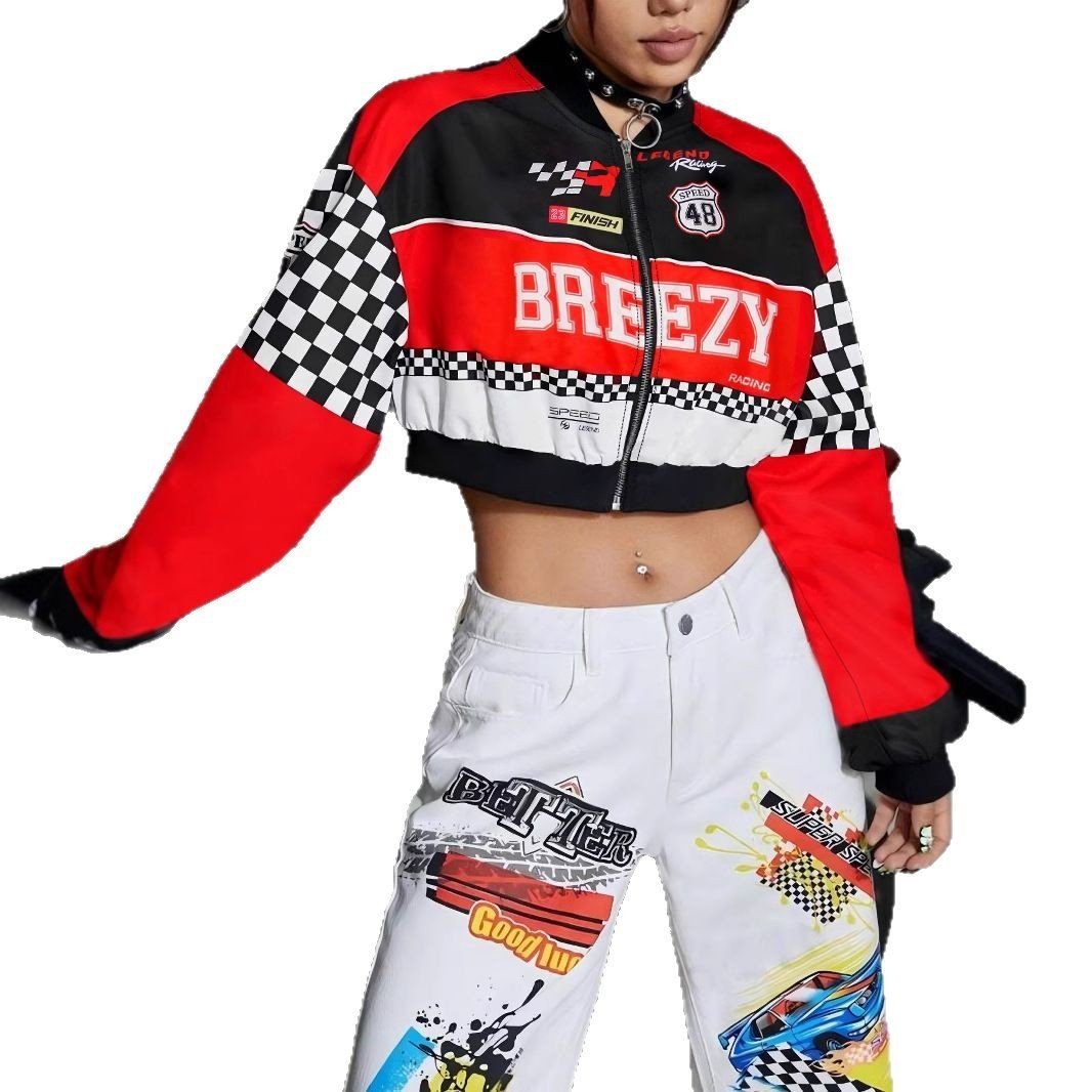 Women's Loose Fashion Short Letters Casual Zipper Jacket - Image 4