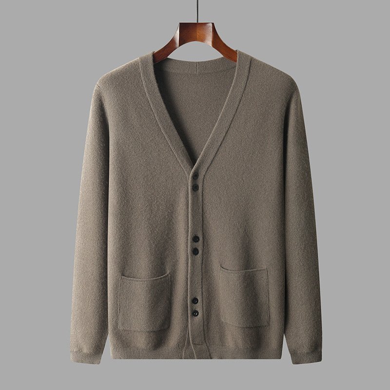 Men's V-neck All-matching Loose Solid Color Knitted Jacket - Image 2