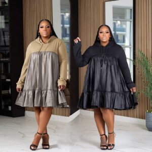 Patchwork Hooded Pullover Long Sleeve Dress