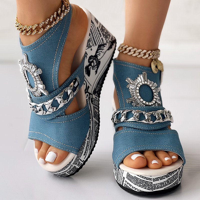Buckle Denim Wedge Slides shoes - Image 10