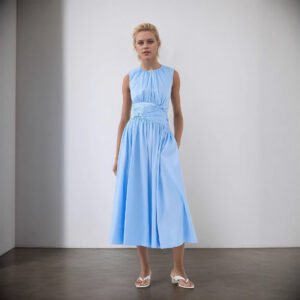 Elegant Fresh Round Neck Pleated Women's Dress