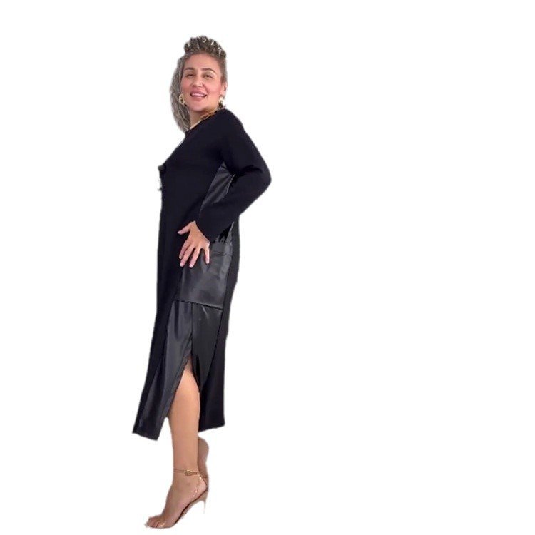 Women's New Contrast Color Leather Stitching Plus Size Dress - Image 7