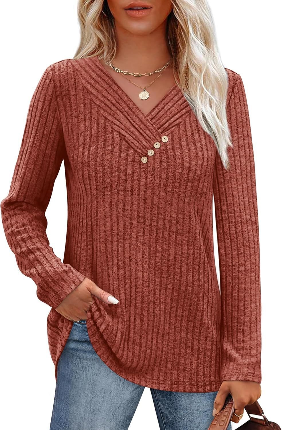 Women's Sweater Long Sleeve Shirt V-neck Top - Image 3