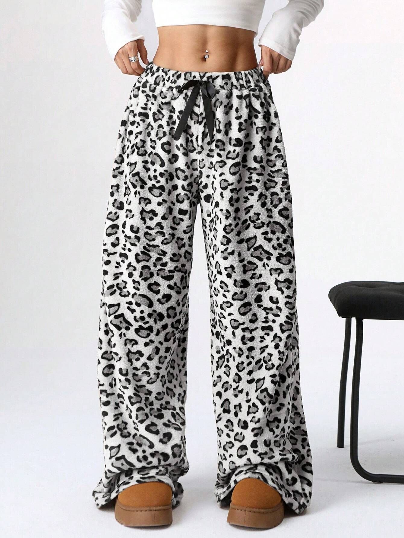 New Casual Leopard Print Lace-up Wide-leg Pants - Image 9