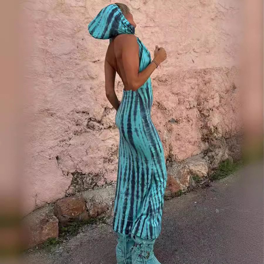Hooded Backless Print Ethnic Style Dress - Image 3