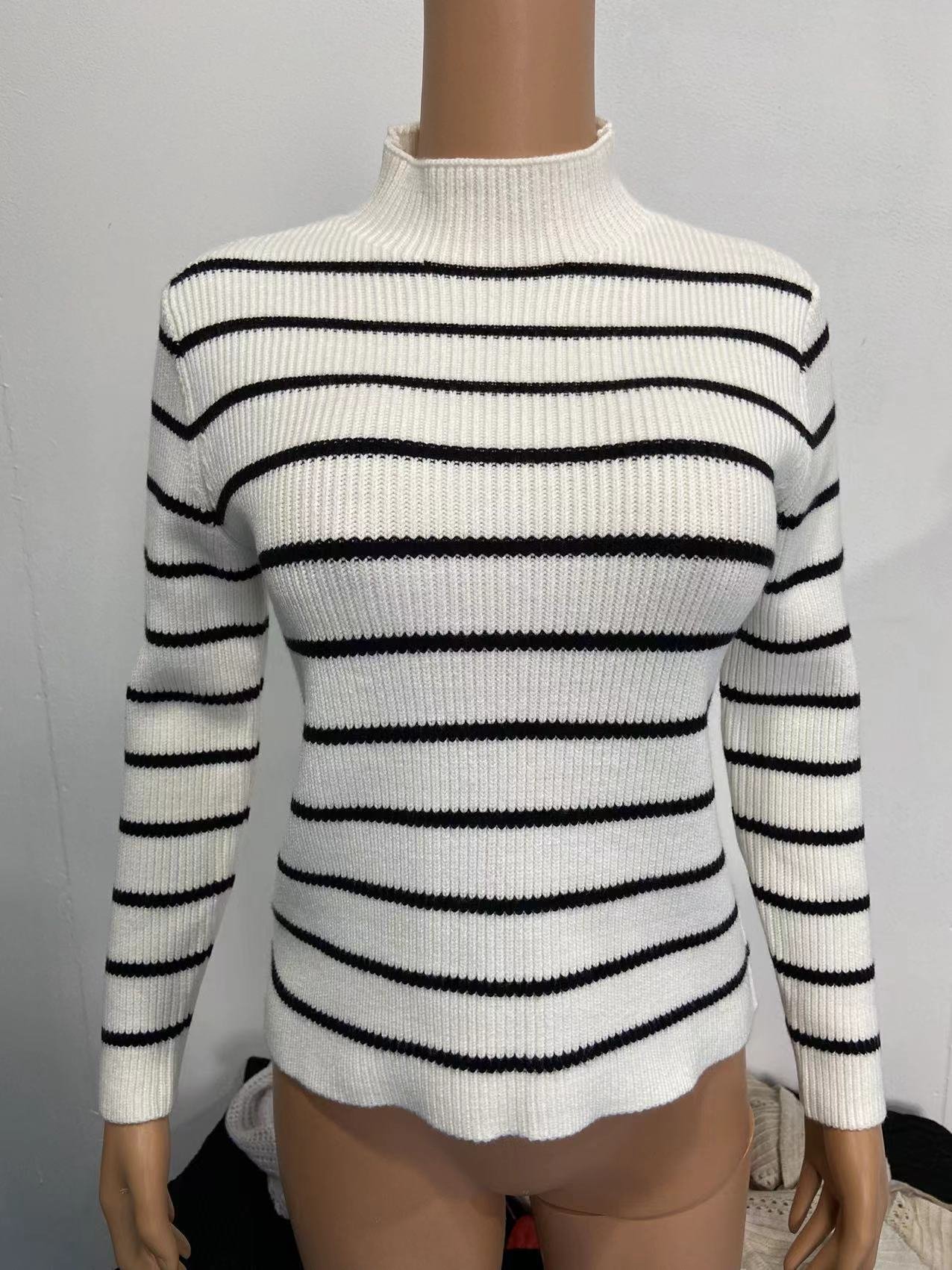 Fashion Long Sleeve Sunken Stripe Turtleneck Casual Slim Striped Sweater - Image 6