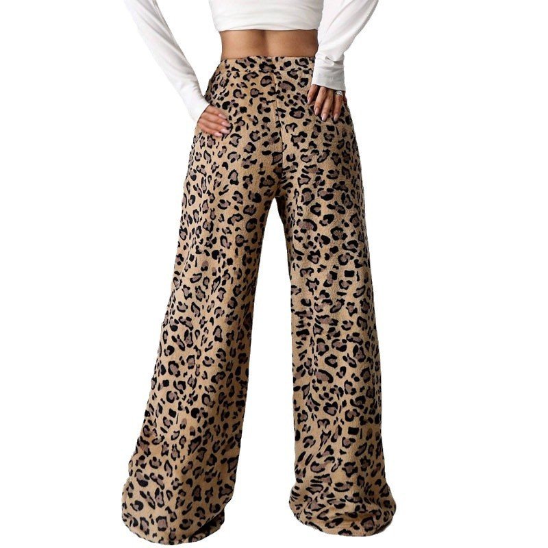 New Casual Leopard Print Lace-up Wide-leg Pants - Image 5