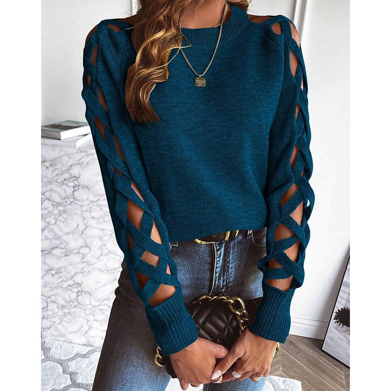Women's Casual Long Sleeve Hollow Out shirt - Image 2