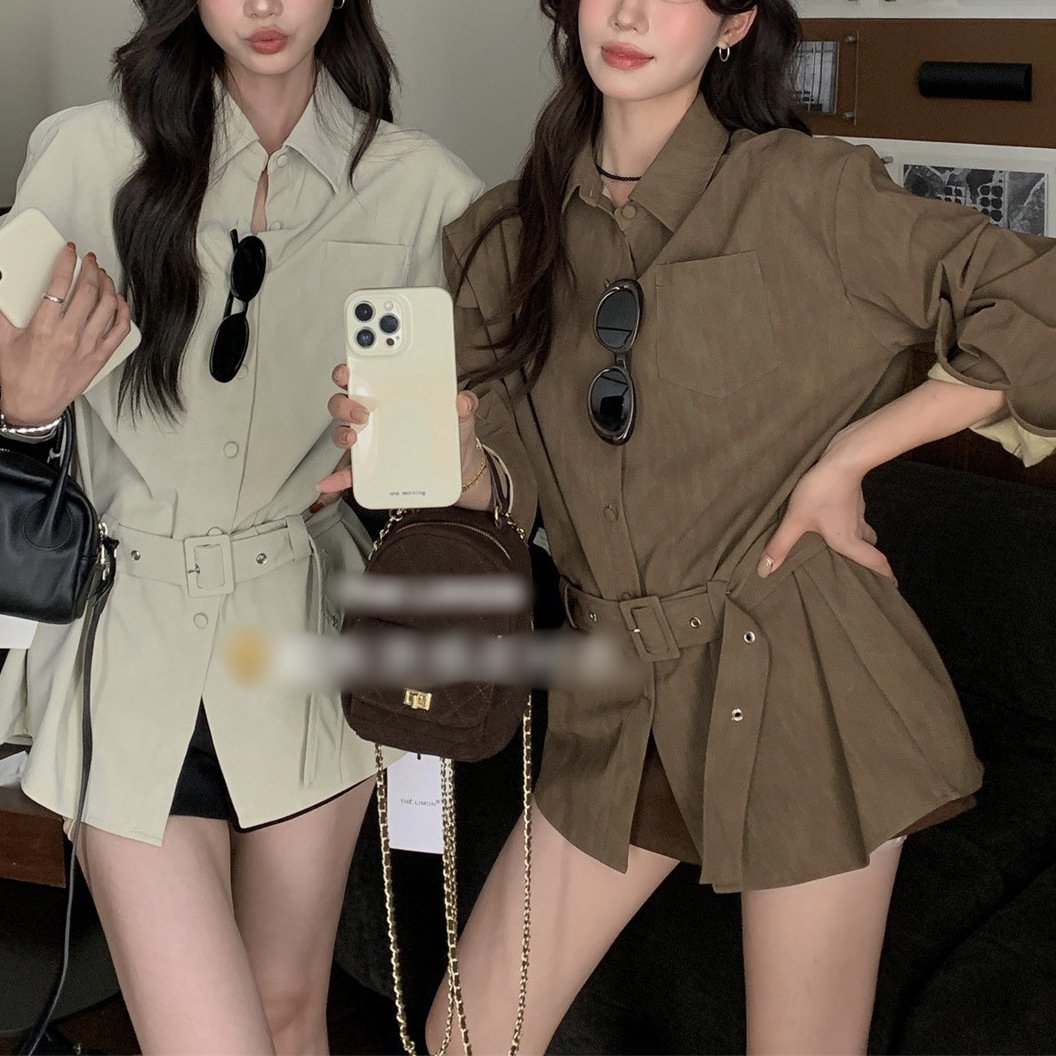 Versatile Fashion Mid-length Waist Trimming Versatile Shirt - Image 2