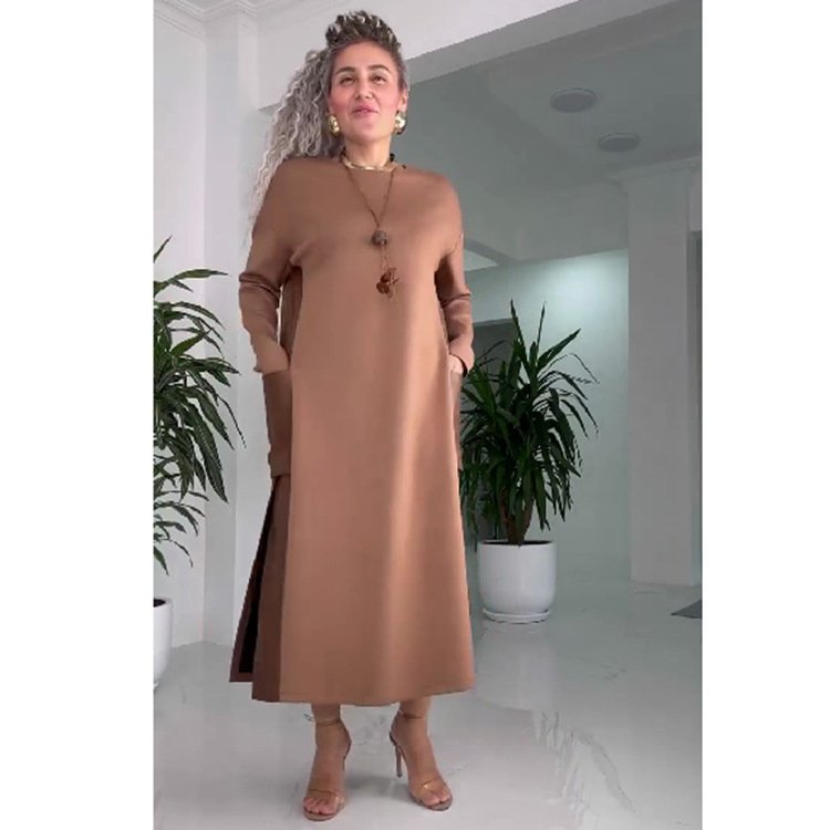 Women's New Contrast Color Leather Stitching Plus Size Dress - Image 4