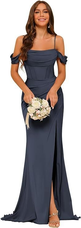Off-the-shoulder Satin Bridesmaid Corset Ball Gown - Image 10