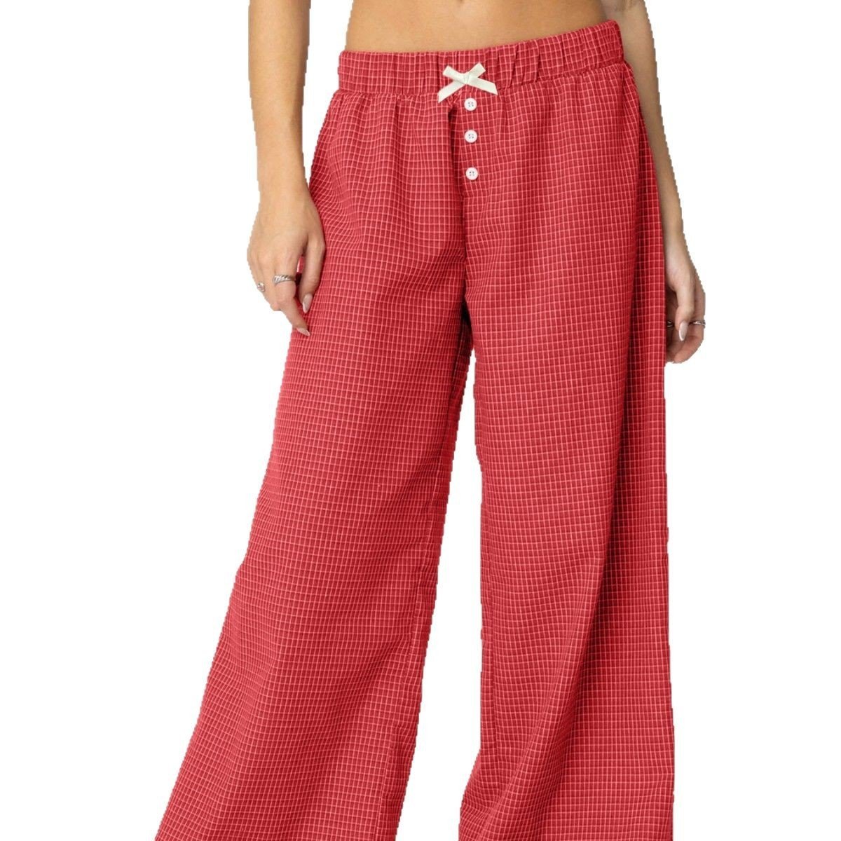 Women's Pastoral Style Plaid Printed Straight Elastic Casual Pants - Image 3