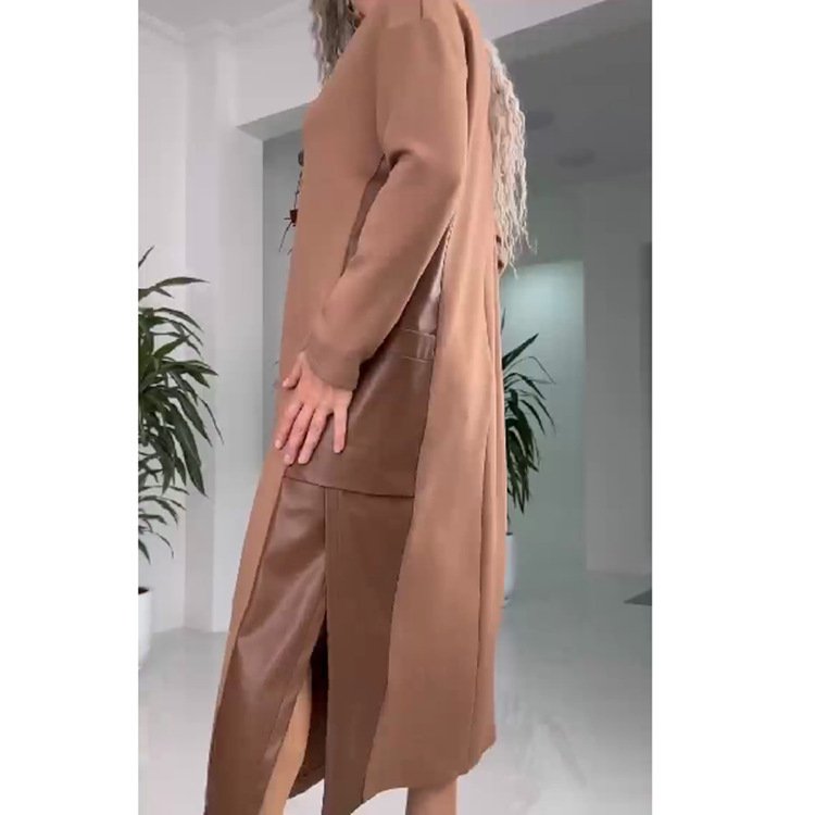 Women's New Contrast Color Leather Stitching Plus Size Dress - Image 5