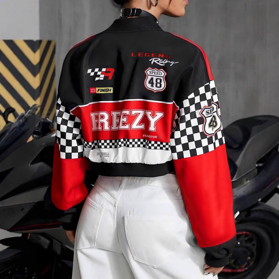 Women's Loose Fashion Short Letters Casual Zipper Jacket - Image 6