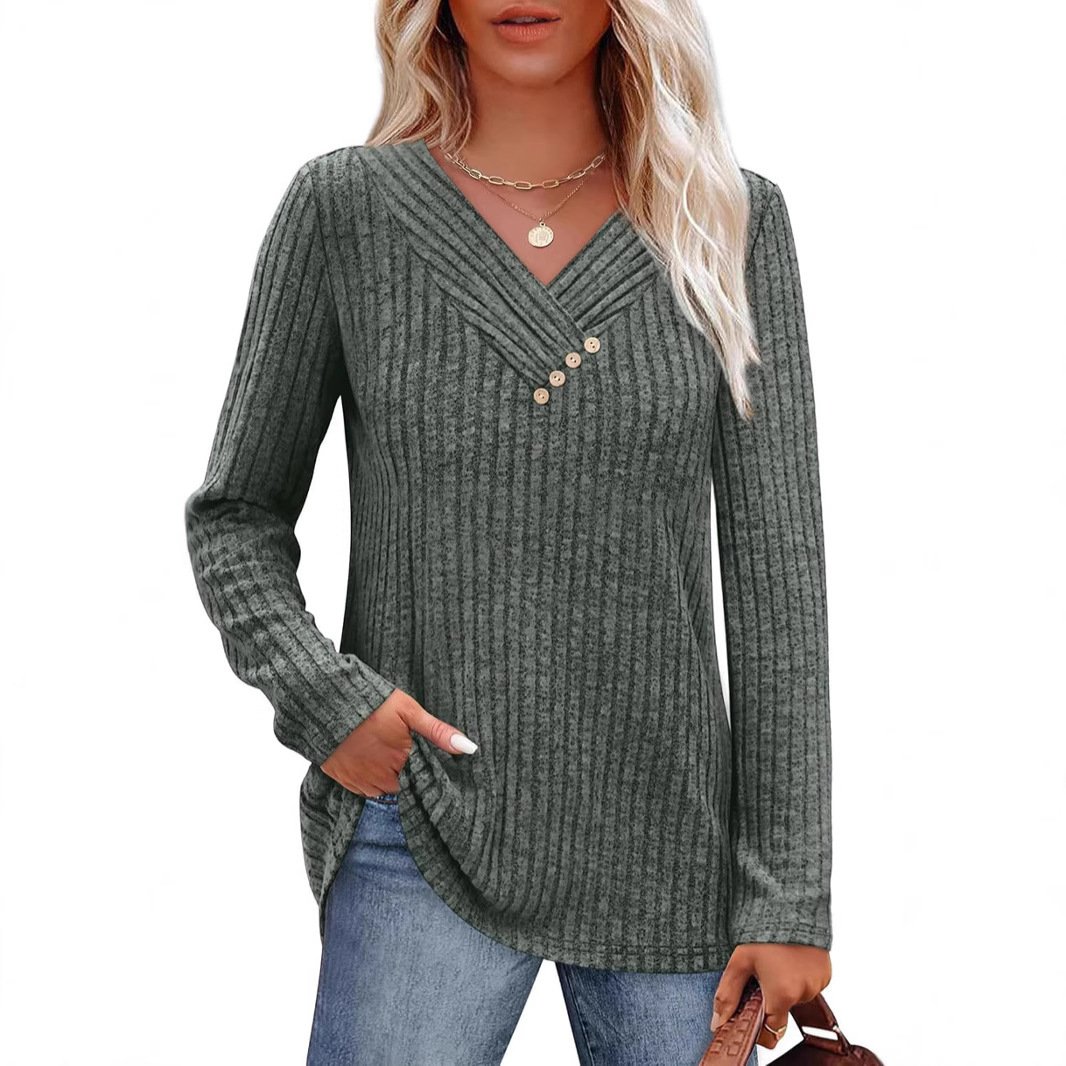 Women's Sweater Long Sleeve Shirt V-neck Top - Image 2